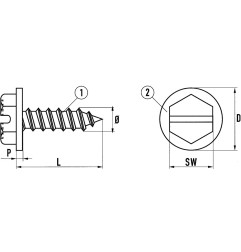 Vis à tôle tête hexagonal avec rondelle polyamide, galva