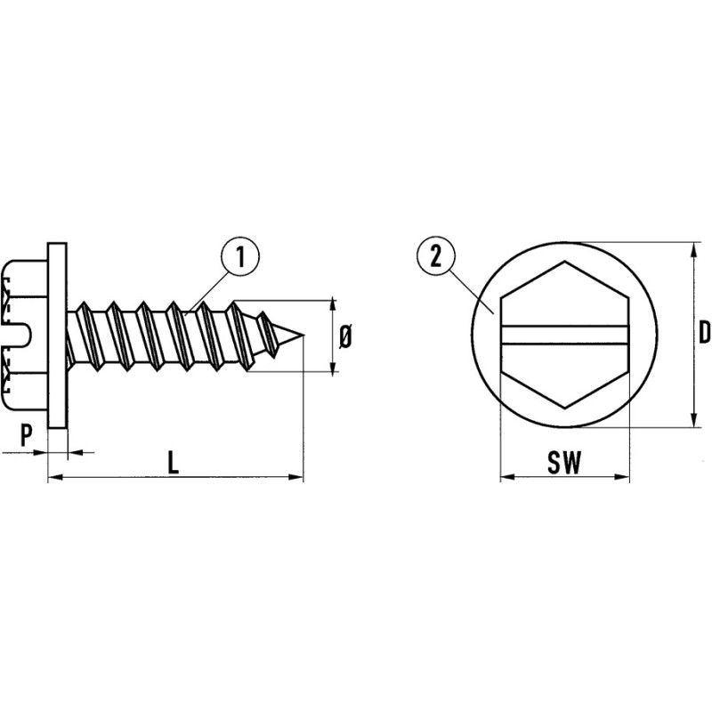 Vis à tôle tête hexagonal avec rondelle polyamide, galva