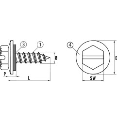 Hex head screw with with EPDM sealing disk, steel zinc plated